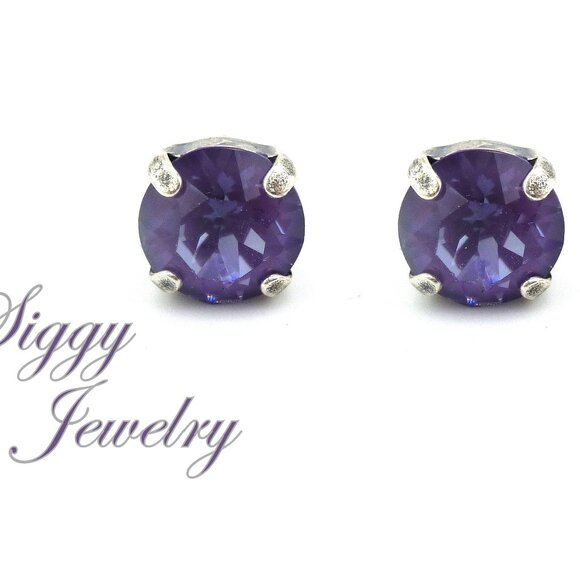 Amethyst Ignite Purple Genuine Austrian Crystal Gold Plated Stud Earrings - Picture 1 of 7